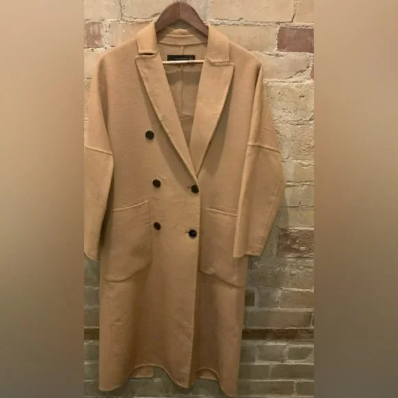 ZARA Oversized Double-Breasted Coat Sz S in Camel - Picture 4 of 8
